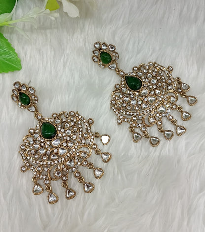 Green Antique Gold Bollywood Yadav Earrings