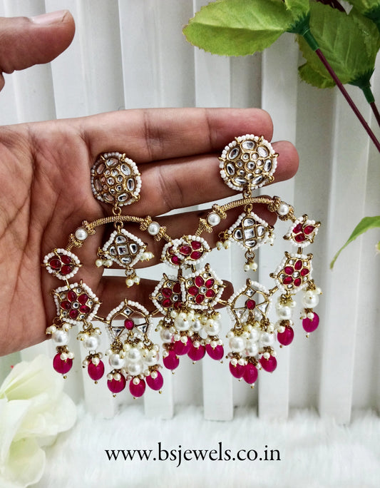 Dark Pink Kundan Bollywood Pargat Earrings