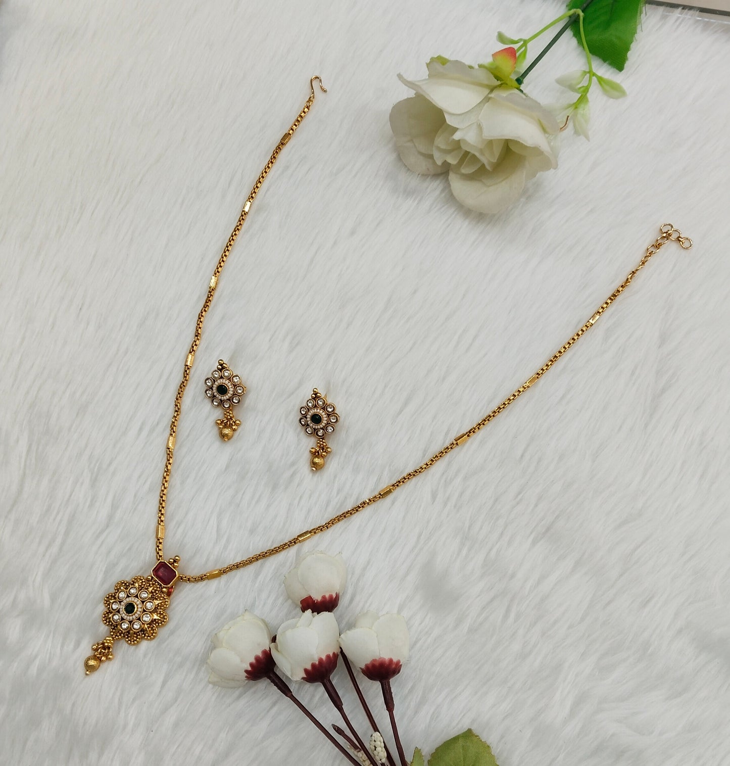 Ruby Green Gold Polki Necklace Jewellery Azam Set