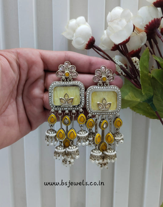 Yellow Antique Gold Bollywood Ravi Earrings