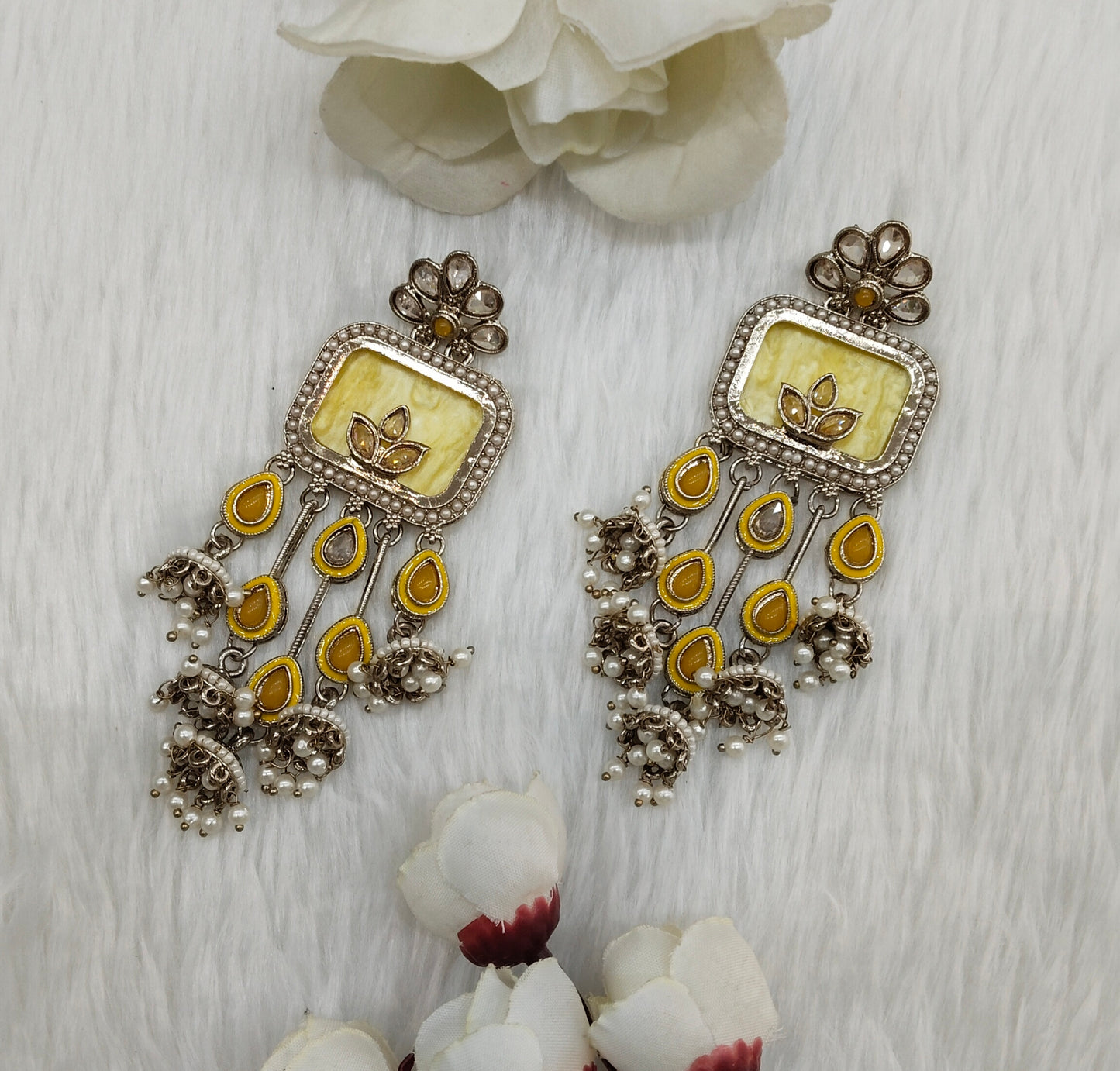 Yellow Antique Gold Bollywood Ravi Earrings