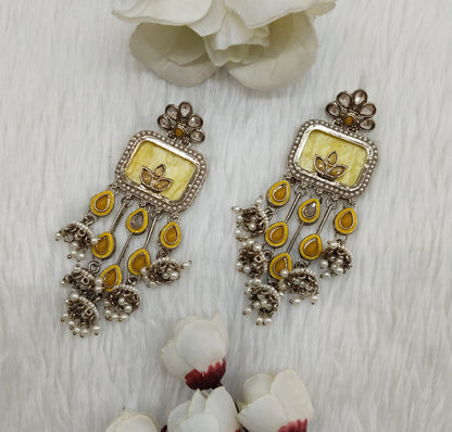 Yellow Antique Gold Bollywood Ravi Earrings