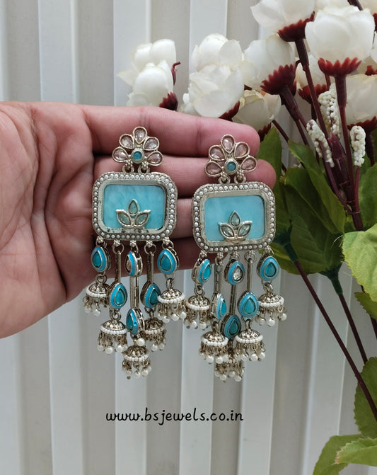 Sky Blue Antique Gold Bollywood Ravi Earrings