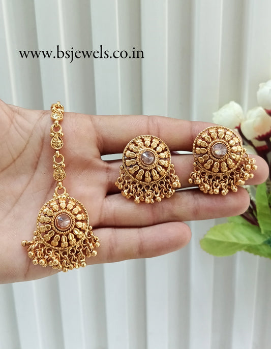Gold Polki Punjabi Style Earrings and Tikka