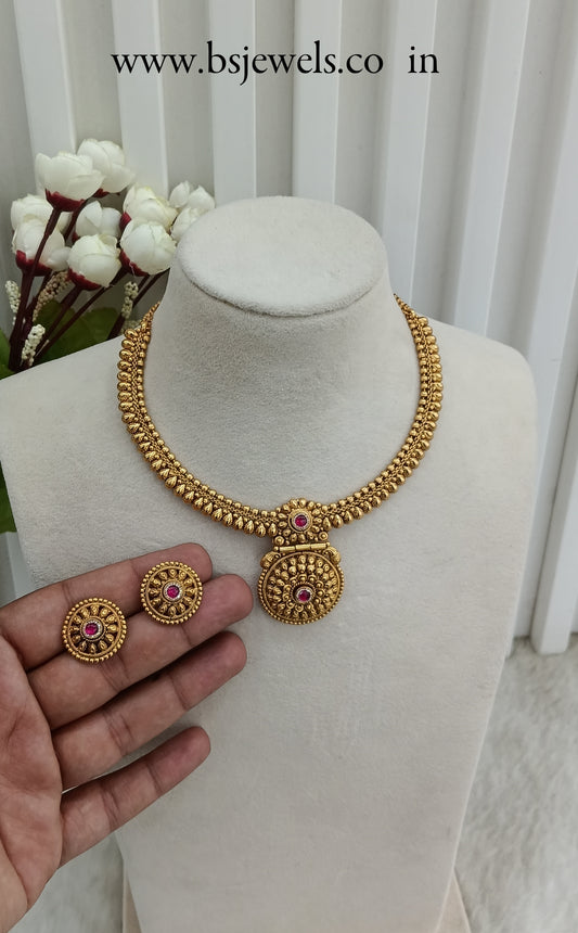 Ruby Gold Polki Necklace Jewellery Harf Set
