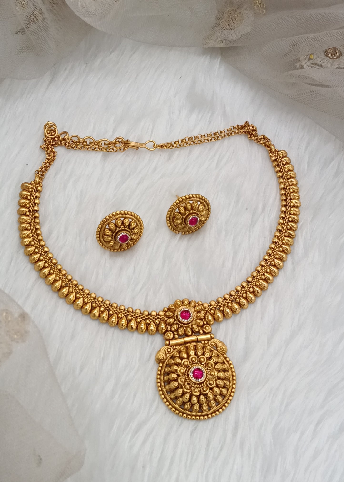 Ruby Gold Polki Necklace Jewellery Harf Set