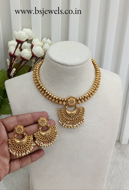 White Gold Polki Necklace Jewellery Harf Set