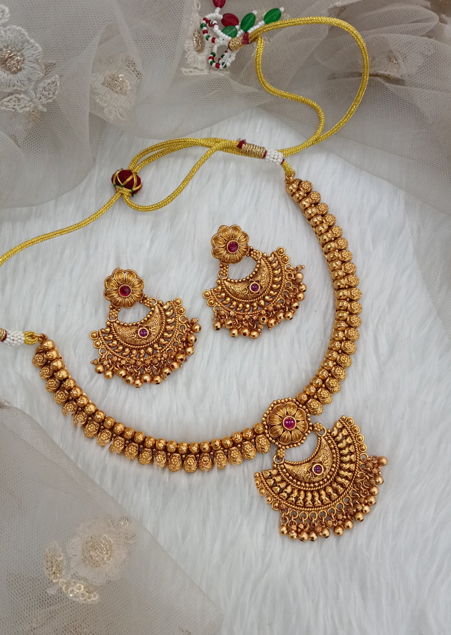 Ruby Gold Polki Necklace Jewellery Harf Set