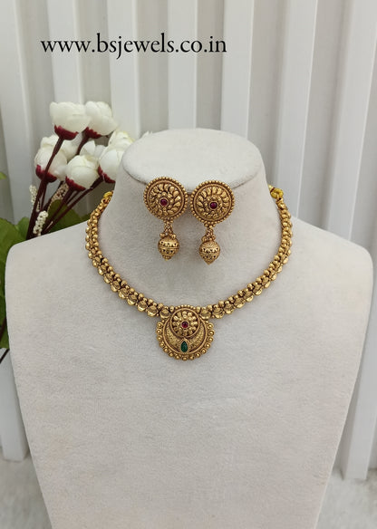 Ruby Green Gold Polki Necklace Jewellery Harf Set