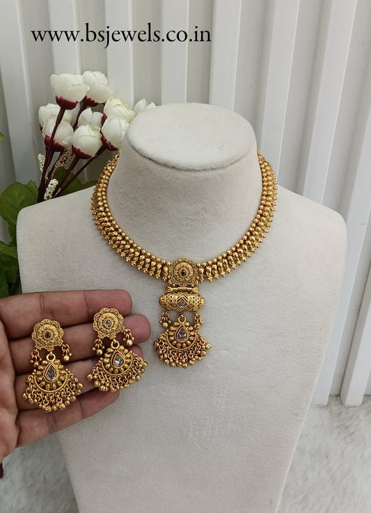 Gold Polki Necklace Jewellery Harf Set