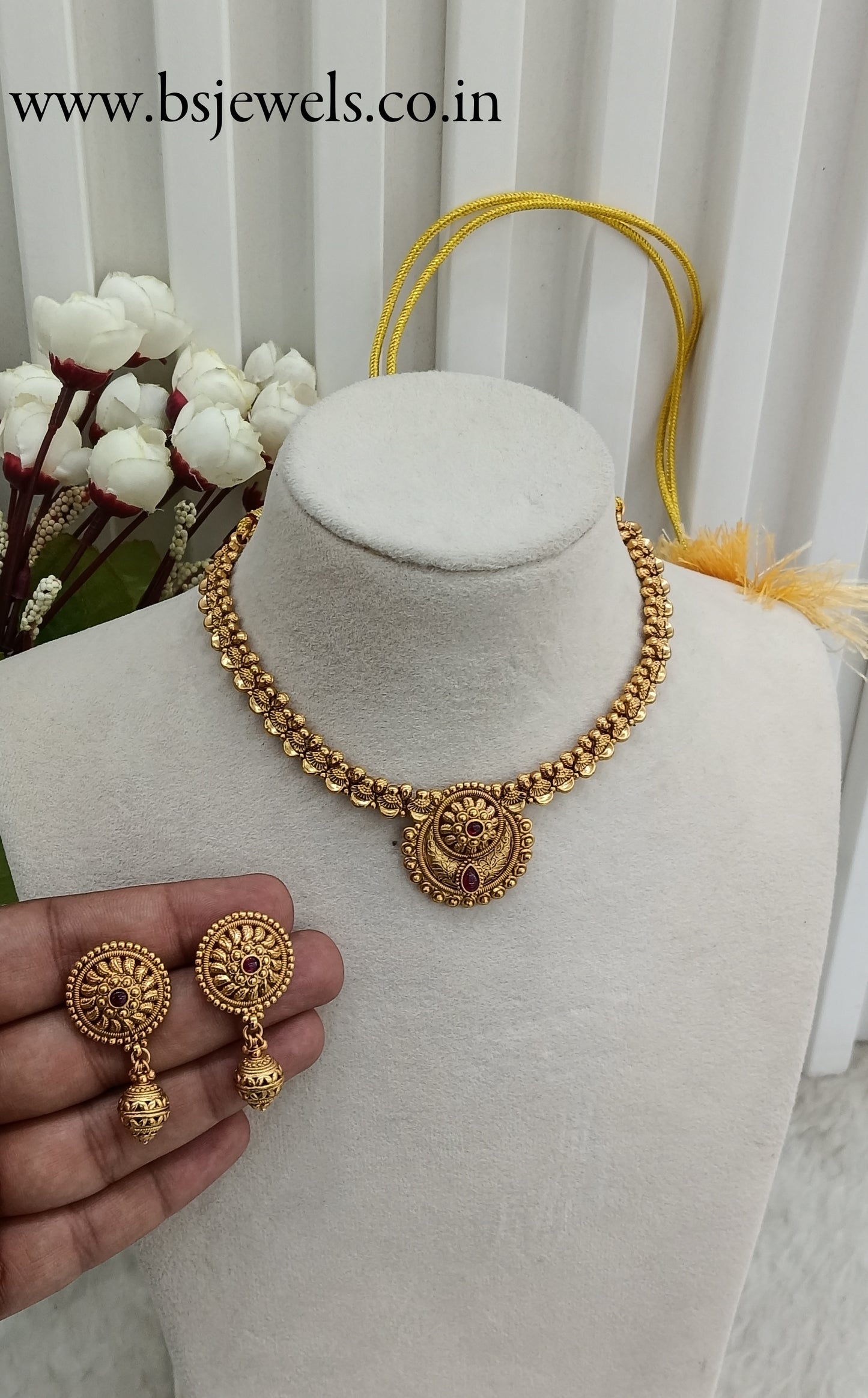 Ruby Gold Polki Necklace Jewellery Harf Set