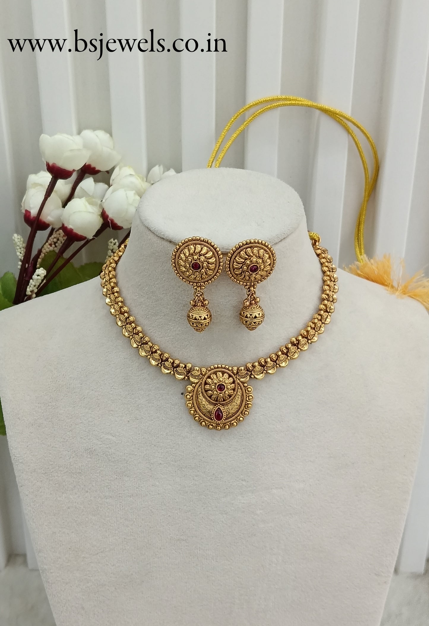 Ruby Gold Polki Necklace Jewellery Harf Set