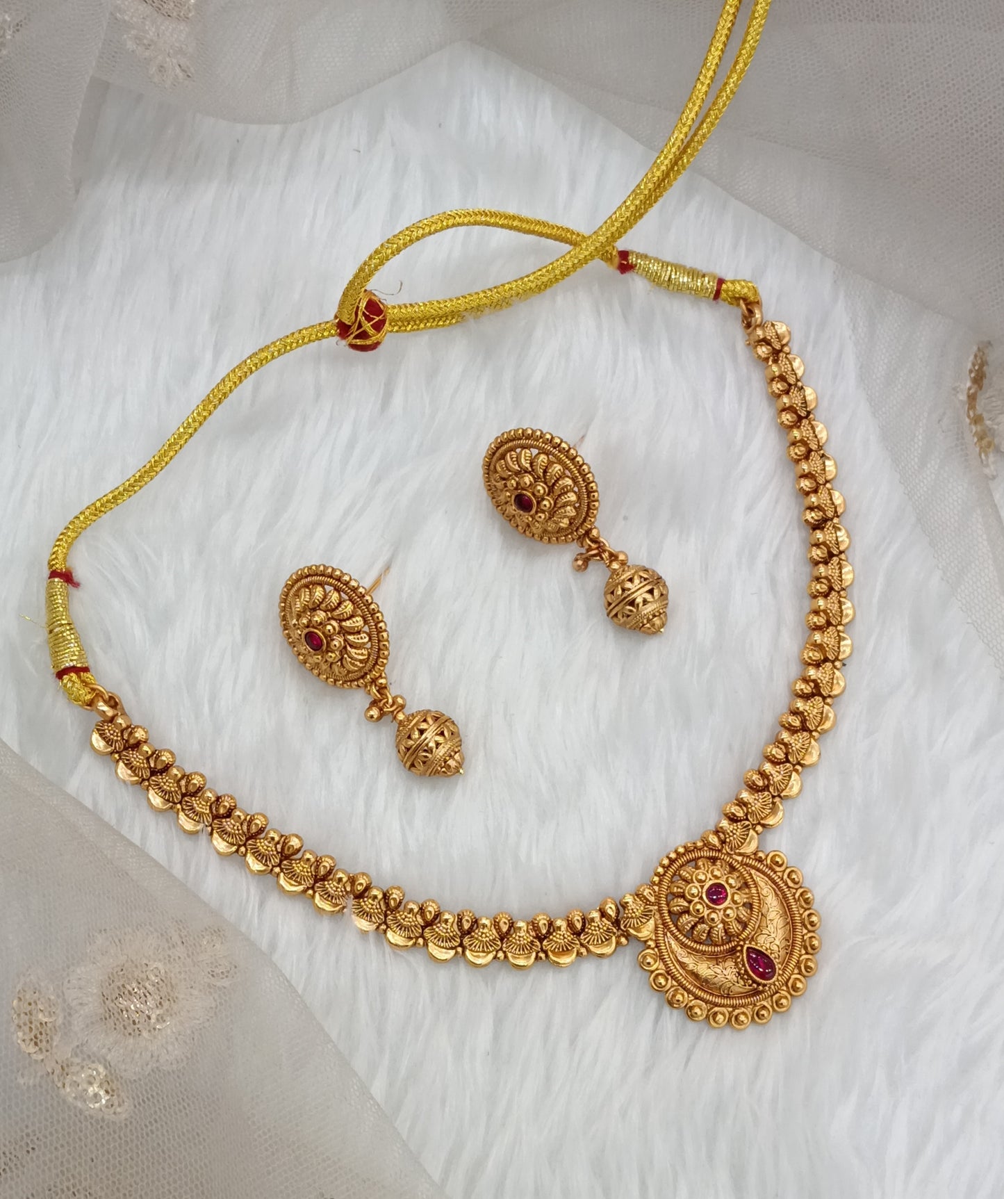 Ruby Gold Polki Necklace Jewellery Harf Set