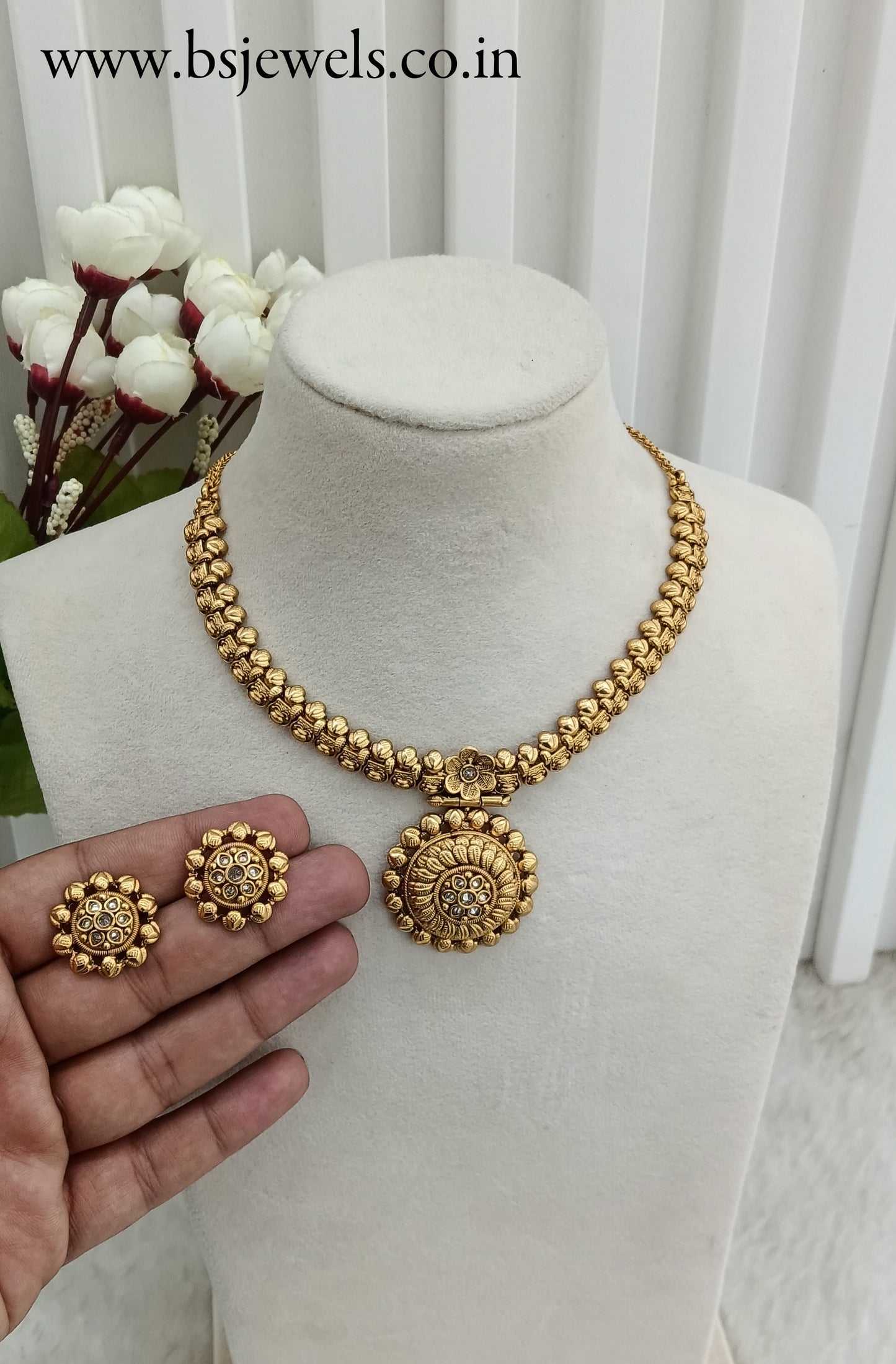 Gold Polki Necklace Jewellery Harf Set