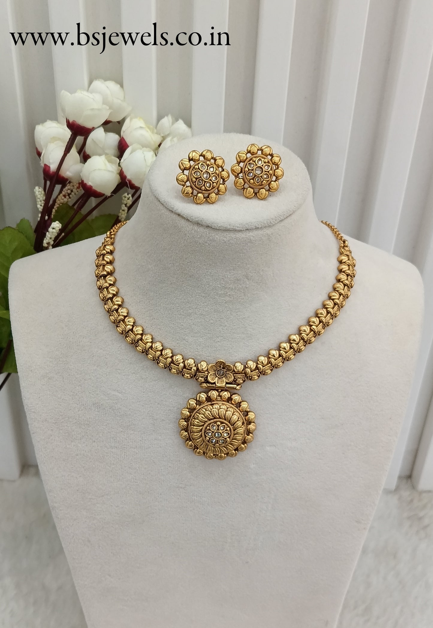 Gold Polki Necklace Jewellery Harf Set