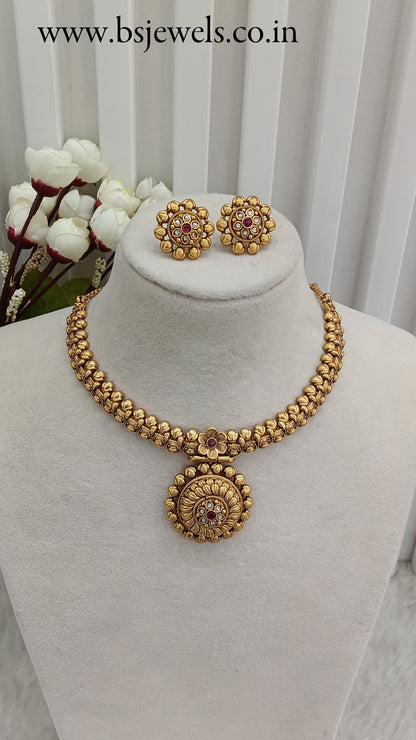 Ruby Gold Polki Necklace Jewellery Harf Set