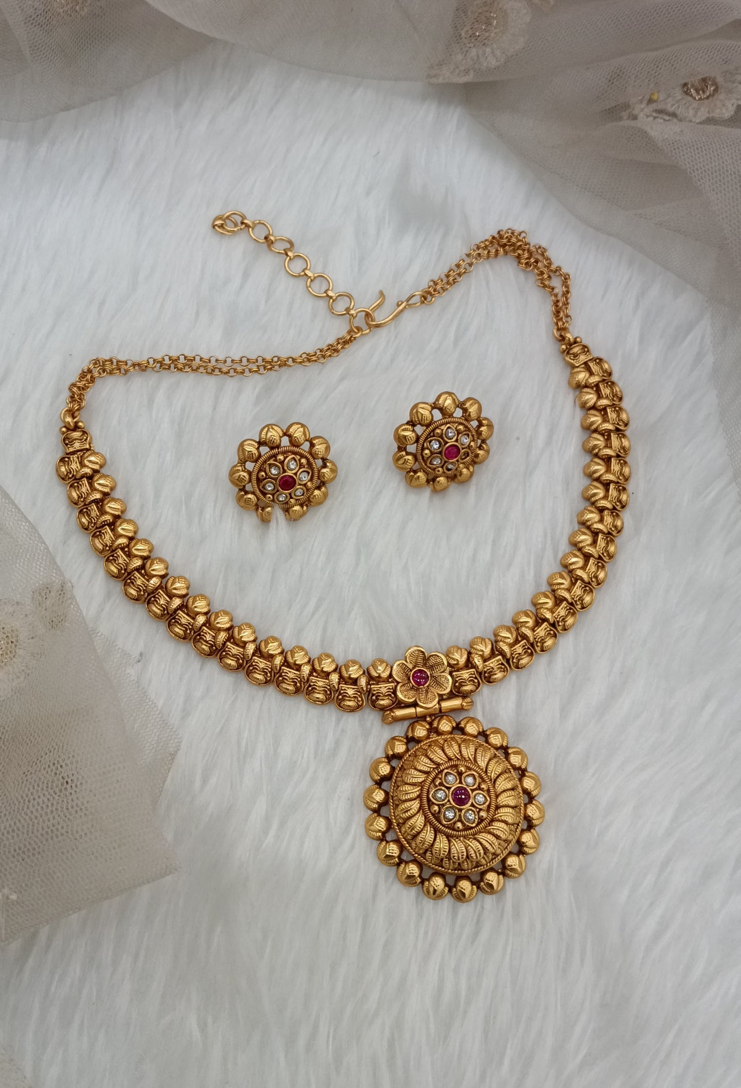Ruby Gold Polki Necklace Jewellery Harf Set