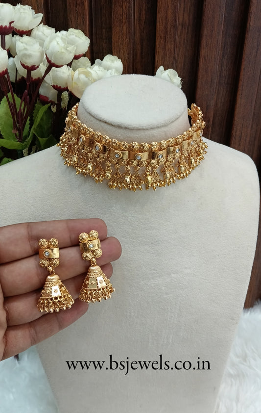 Gold Polki Jhumki Choker Jewellery Agam Set