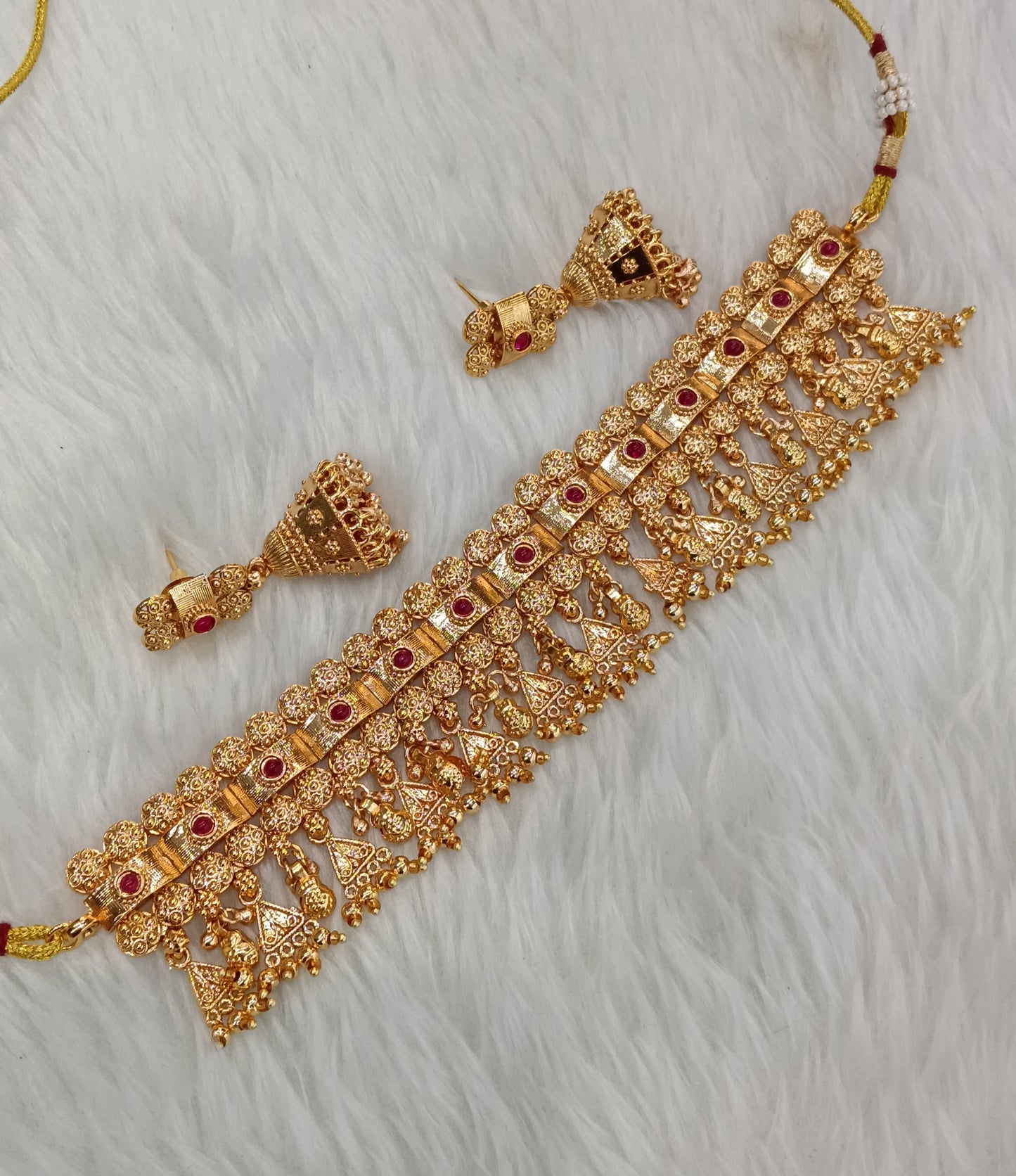 Ruby Gold Polki Jhumki Choker Jewellery Agam Set