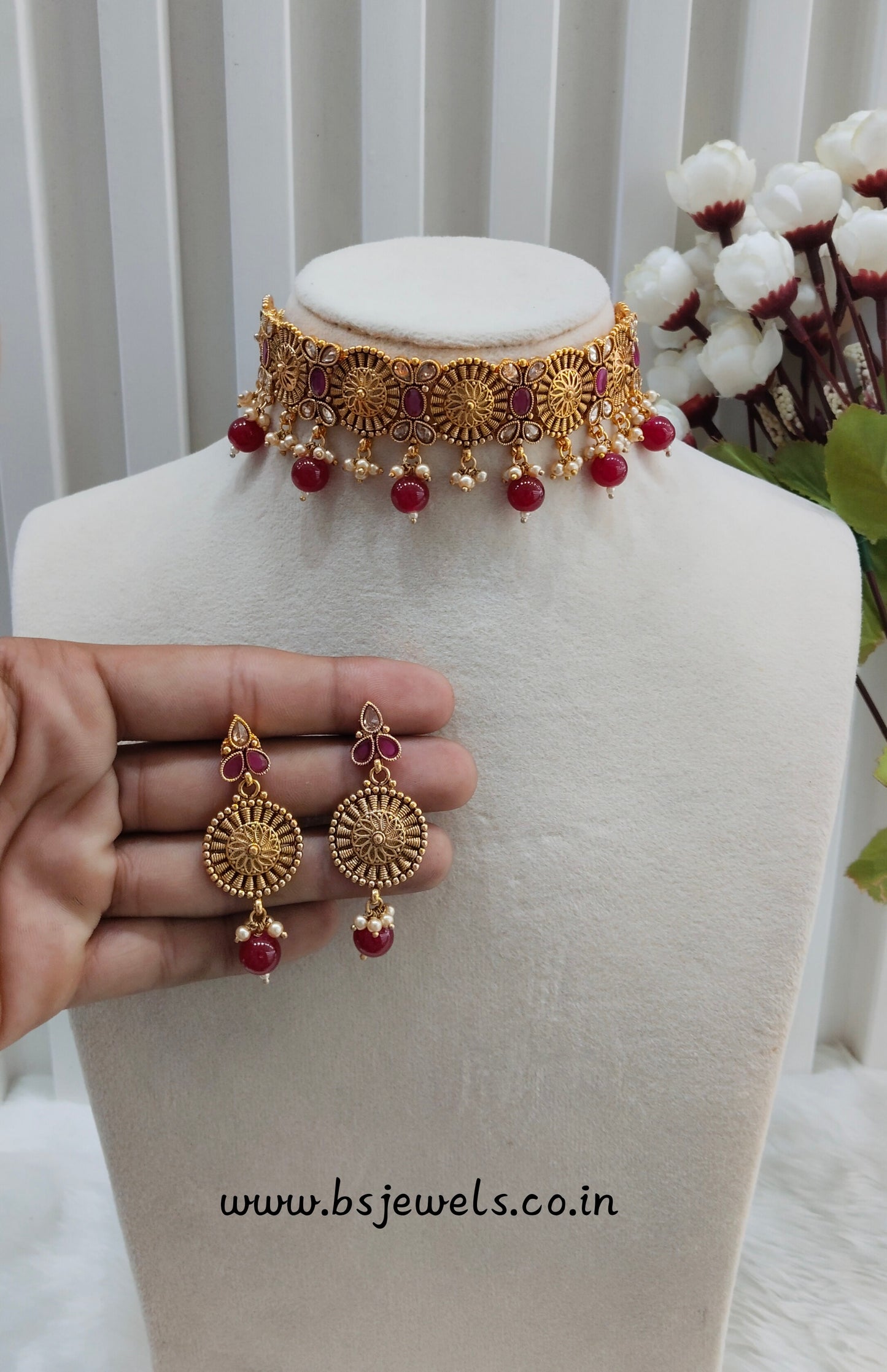 Ruby Gold Polki Choker Jewellery Bobo Set