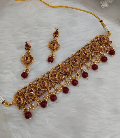 Ruby Gold Polki Choker Jewellery Bobo Set
