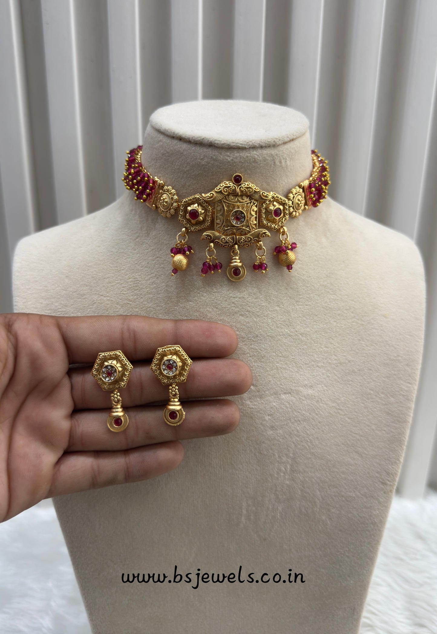 Ruby Gold Polki Choker Jewellery Bobo Set