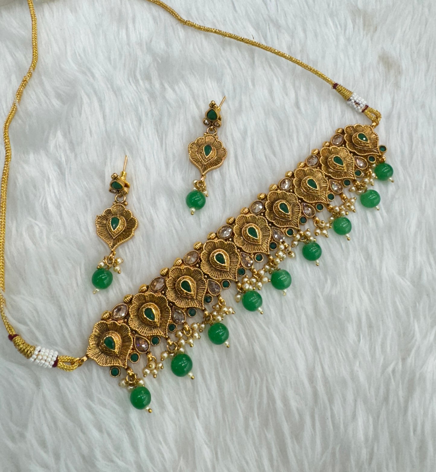 Green Gold Polki Choker Jewellery Bobo Set