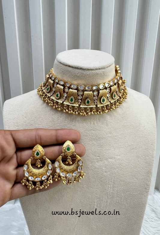 Green Gold Polki Choker Jewellery Bobo Set