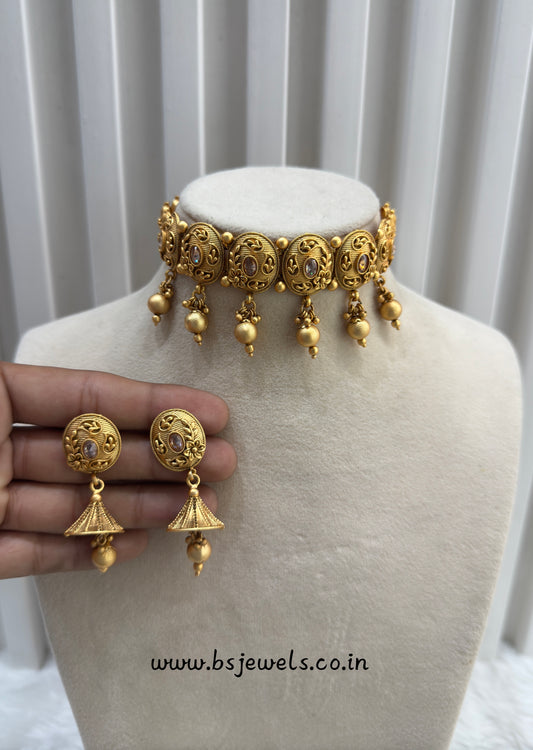 Gold Polki Jhumki Choker Jewellery Bobo Set