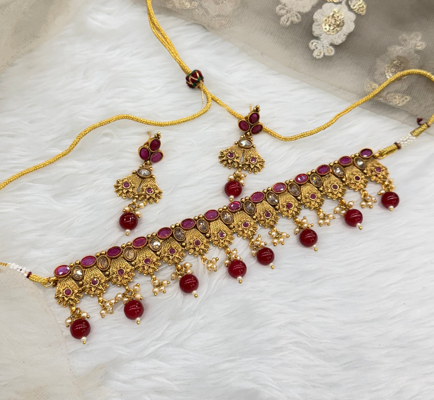 Ruby Gold Polki Choker Jewellery Bobo Set