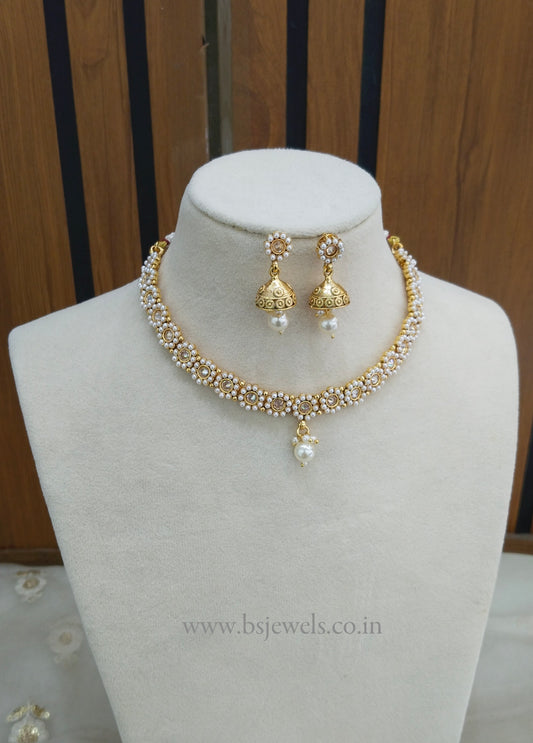 Gold Polki Necklace Jewellery Gandhi Set