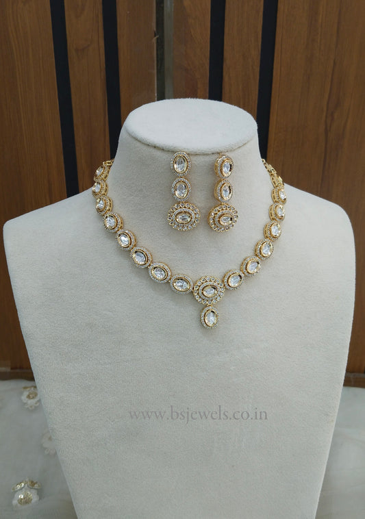 Gold Polki Necklace Jewellery Gandhi Set