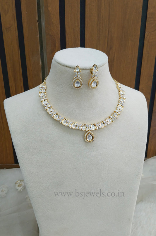 Gold Polki Necklace Jewellery Gandhi Set