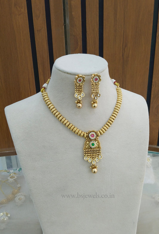 Ruby Green Gold Polki Necklace Jewellery Gandhi Set