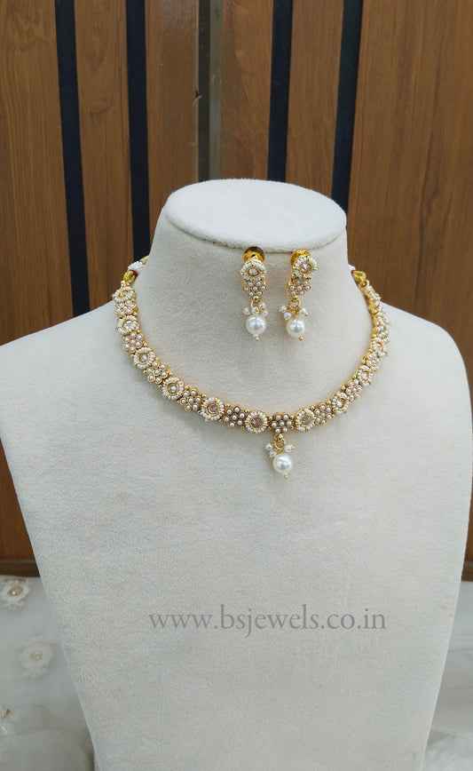 Gold Polki Necklace Jewellery Gandhi Set