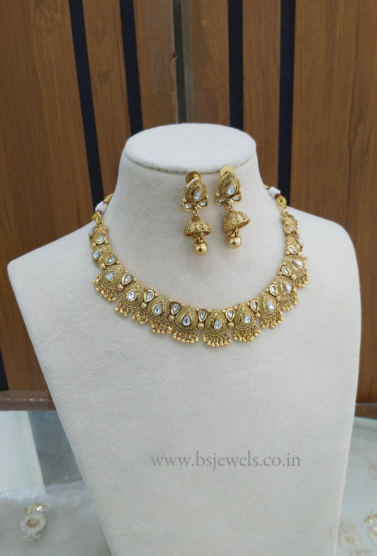 Gold Polki Necklace Jewellery Gandhi Set