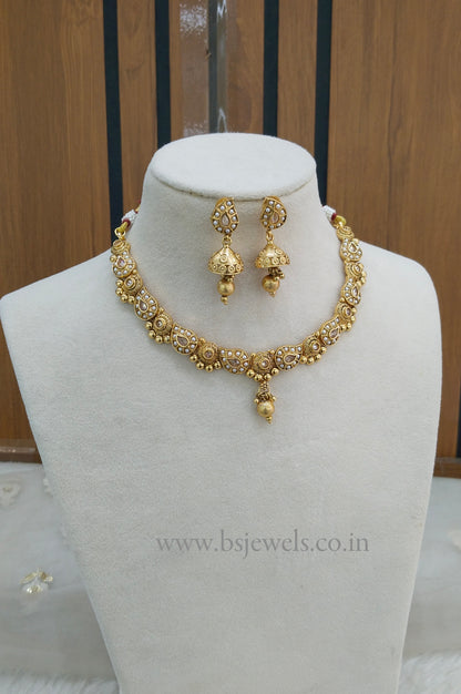 Gold Polki Necklace Jewellery Gandhi Set
