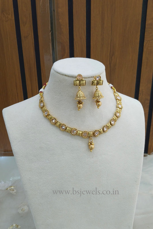 Gold Polki Necklace Jewellery Gandhi Set
