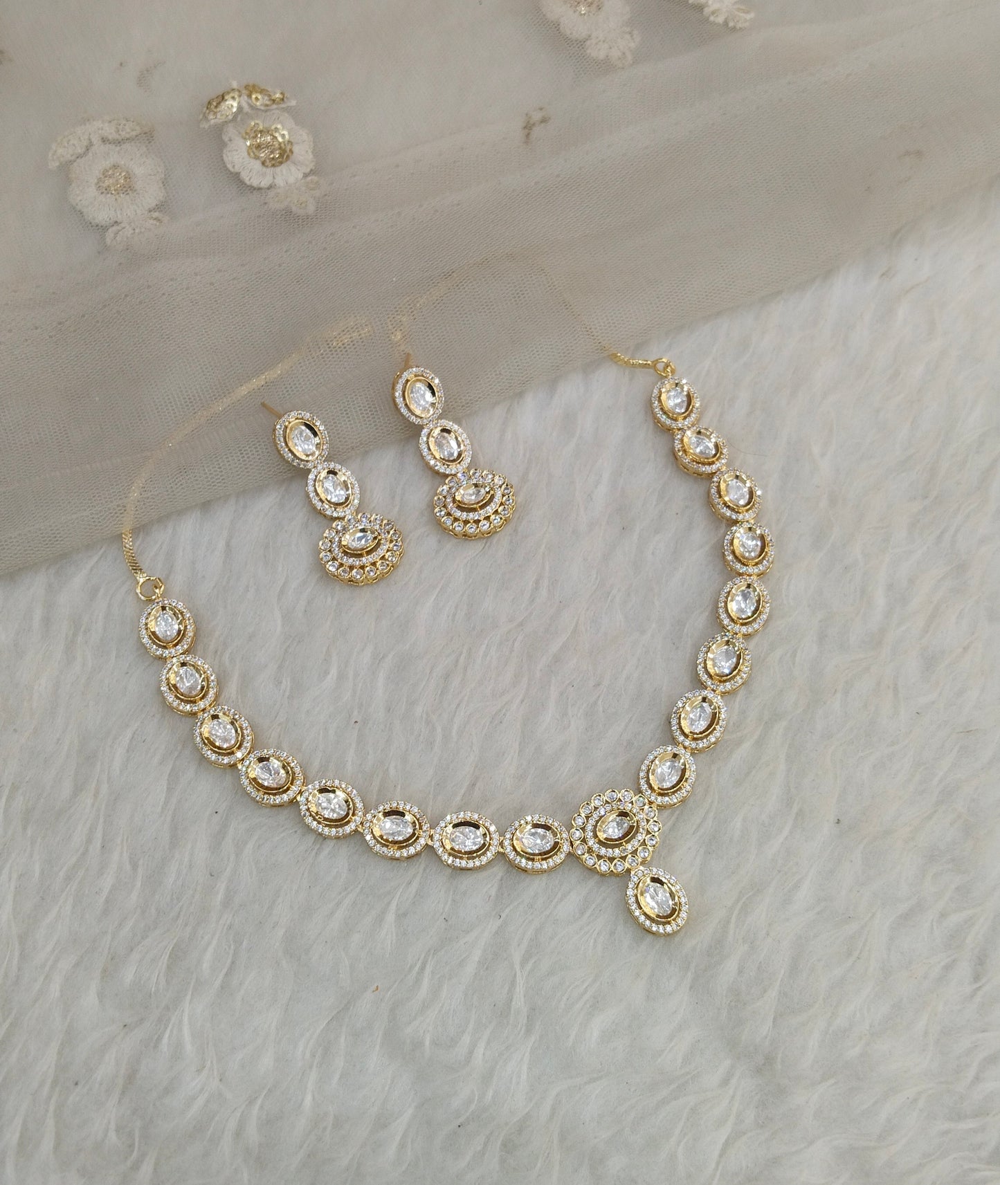 Gold Polki Necklace Jewellery Gandhi Set