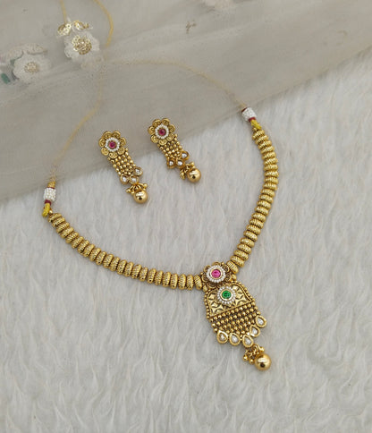 Ruby Green Gold Polki Necklace Jewellery Gandhi Set