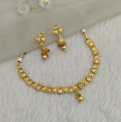 Gold Polki Necklace Jewellery Gandhi Set
