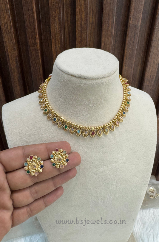 Multi Color Gold Polki Necklace Jewellery Pawan Set