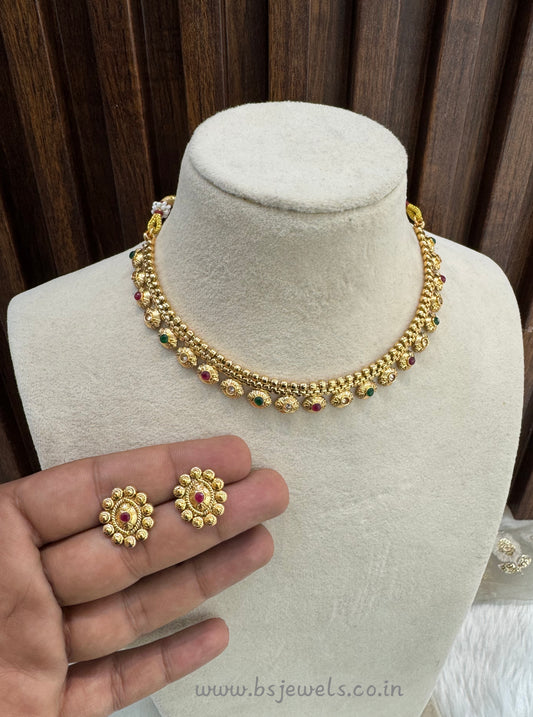 Ruby Green Gold Polki Necklace Jewellery Pawan Set