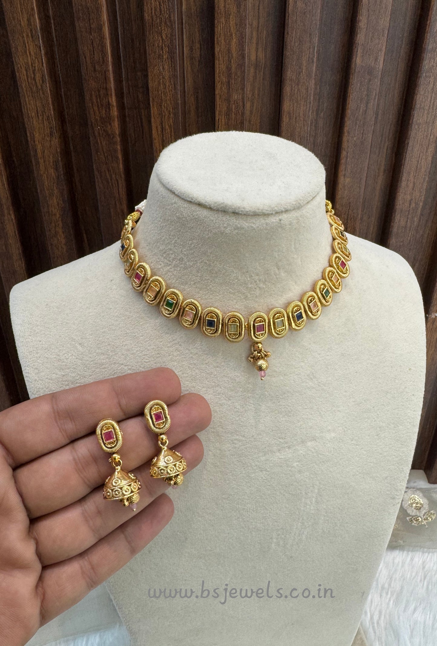 Multi Color Gold Polki Necklace Jewellery Pawan Set