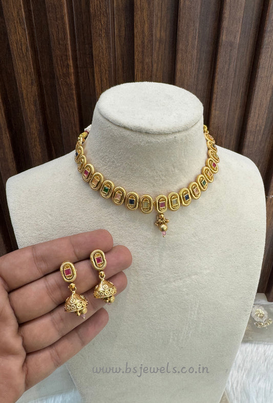 Multi Color Gold Polki Necklace Jewellery Pawan Set