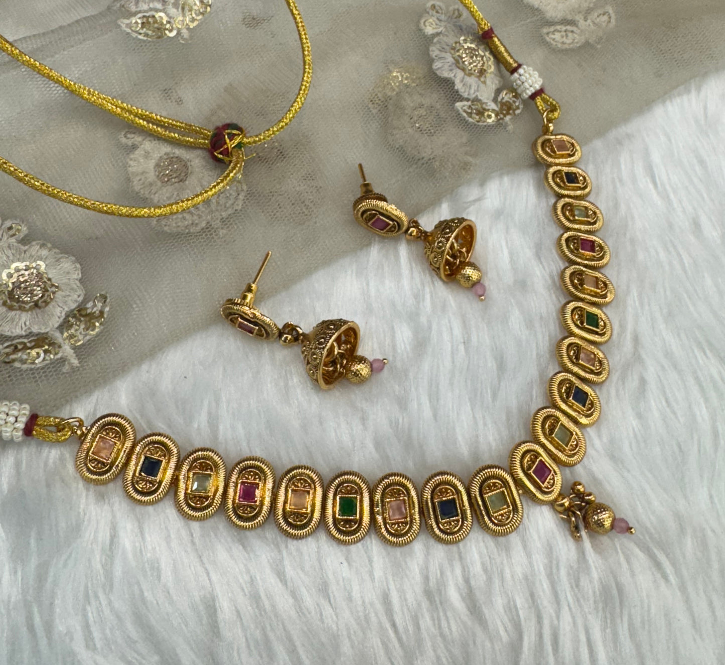 Multi Color Gold Polki Necklace Jewellery Pawan Set