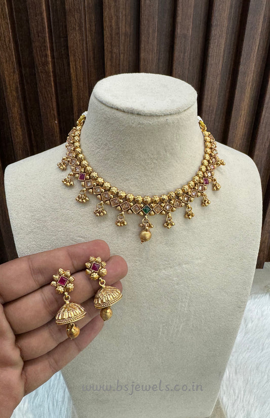Ruby Green Gold Polki Necklace Jewellery Pawan Set