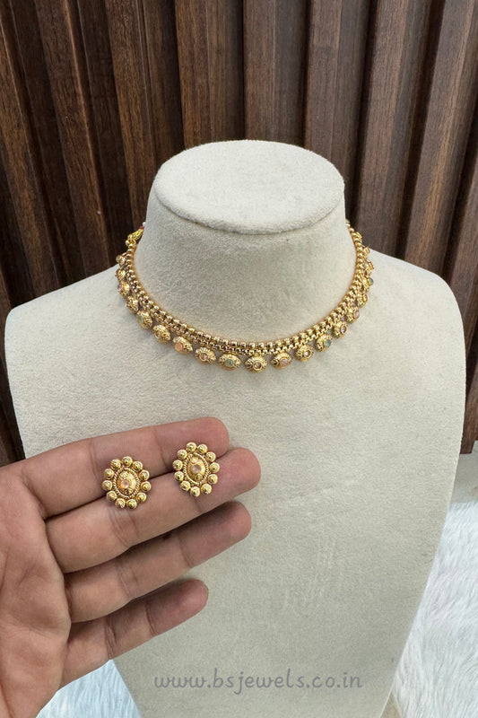 Mint pink Gold Polki Necklace Jewellery Pawan Set
