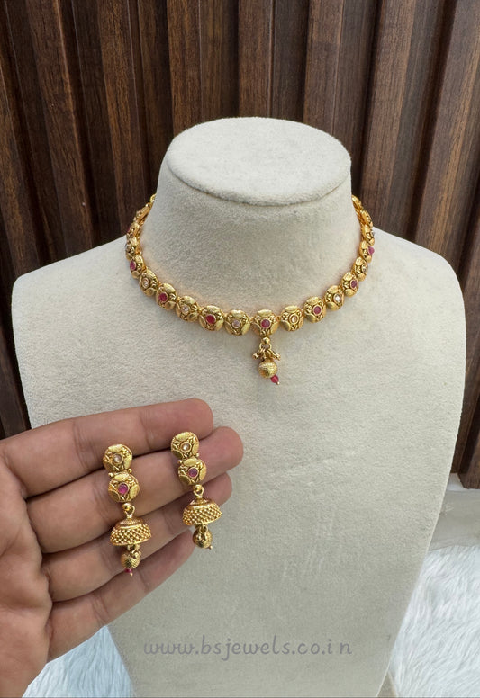 Ruby Gold Polki Necklace Jewellery Pawan Set