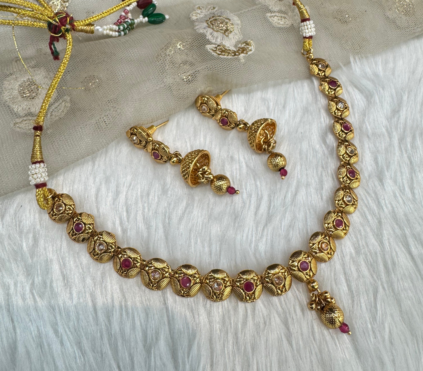 Ruby Gold Polki Necklace Jewellery Pawan Set